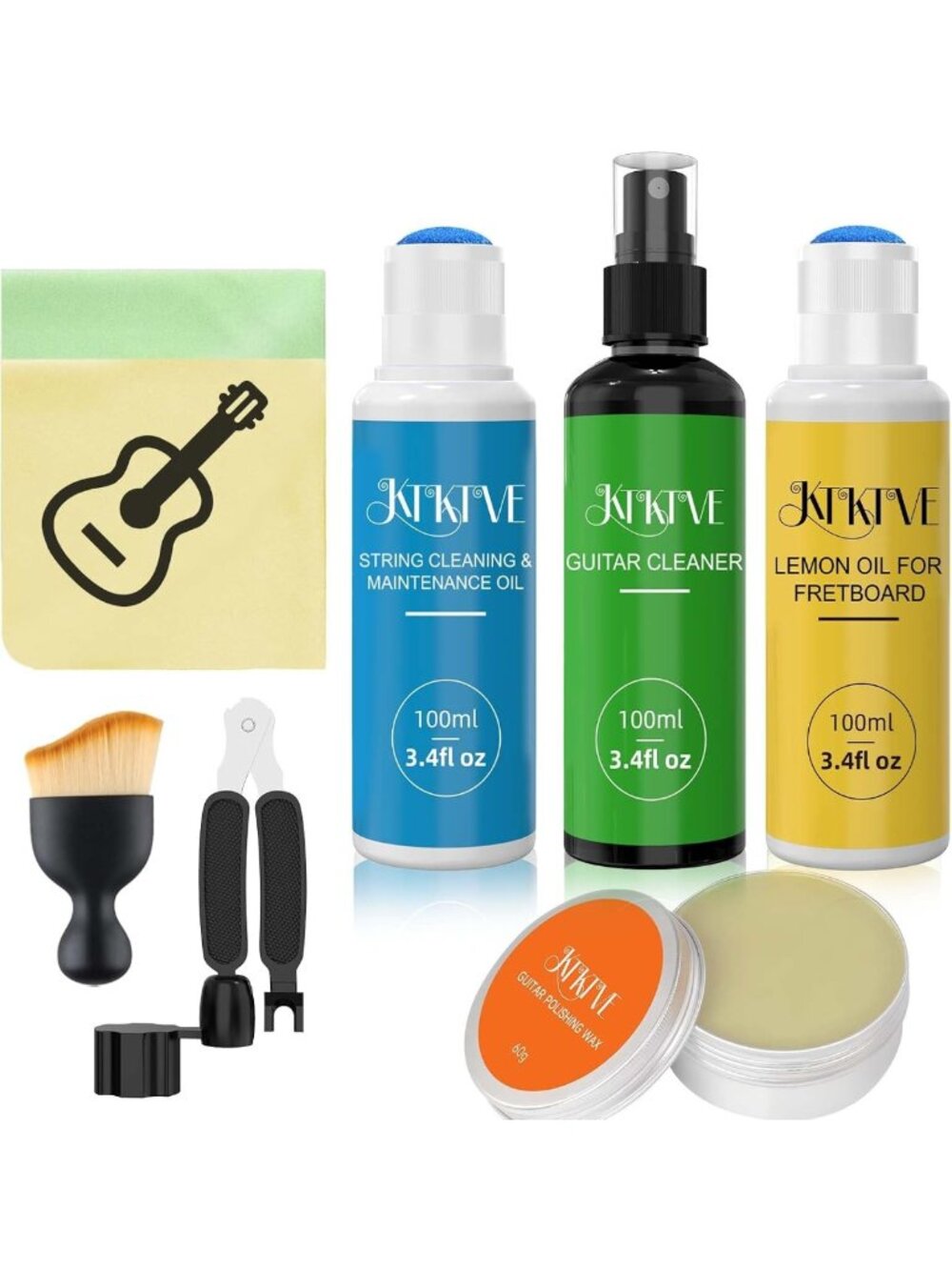 Guitar Care Kit – 8-Piece Cleaning Set with Sponge Applicator, Polish, Oil